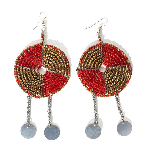 Maasai beaded earrings with dangle chain (medium)