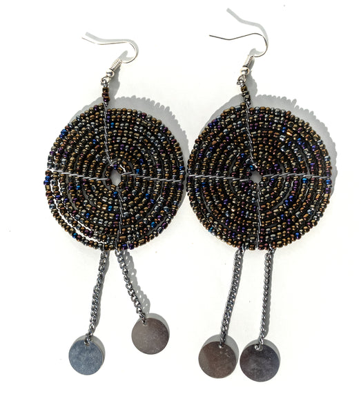 Maasai beaded earrings with dangle chain (large)