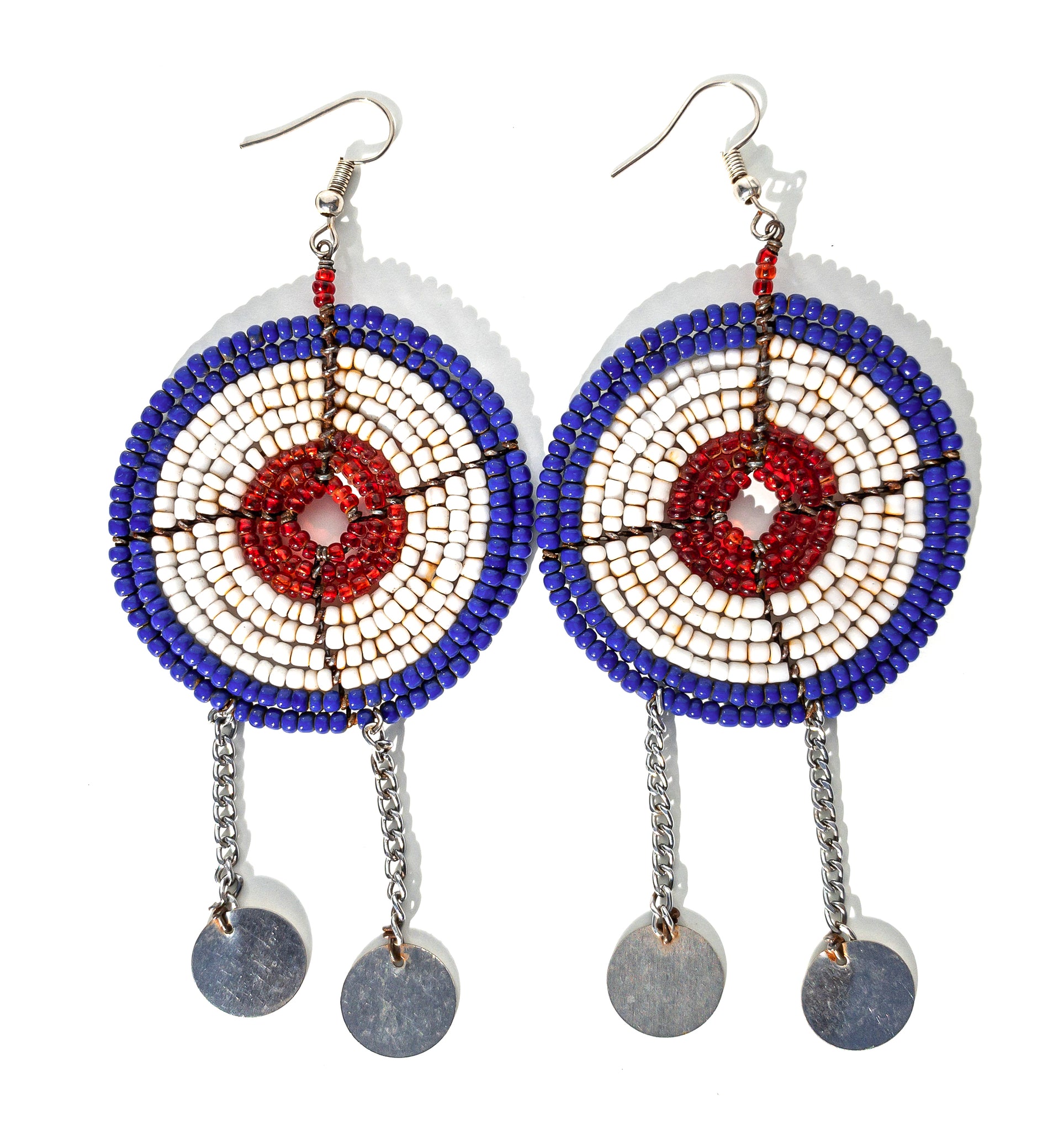 Maasai beaded earrings with dangle chain (medium)