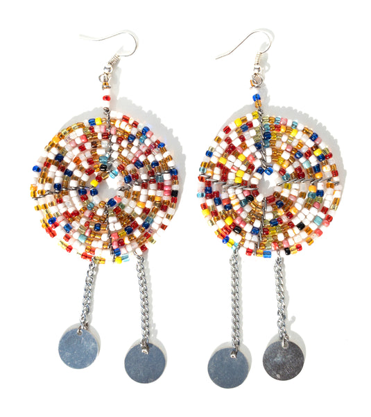 Maasai beaded earrings with dangle chain (medium)