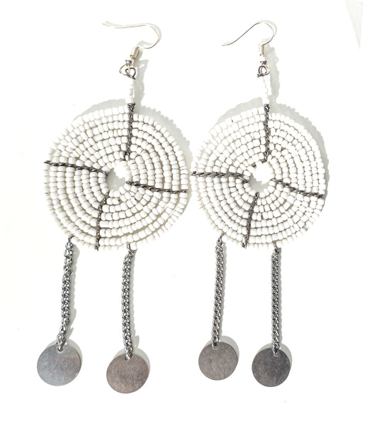 Maasai beaded earrings with dangle chain (large)