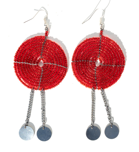 Maasai beaded earrings with dangle chain (medium)